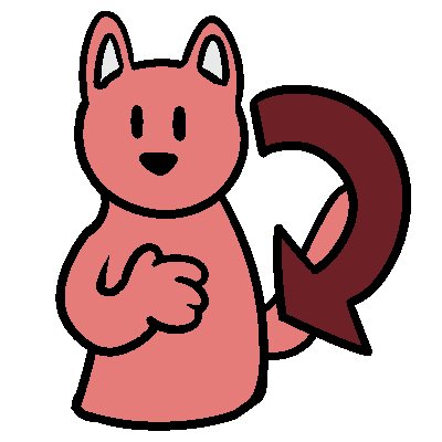 A pale red figure with a tail and dog ears with a hand on pups chest, and an arrow starting from and pointing to pup.
